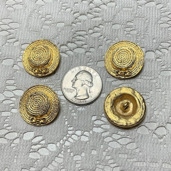 4 Vintage Metal Straw Hat Buttons 36 Ligne