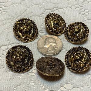 6 Vintage Metal Lion Buttons 36 Ligne