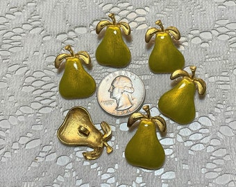 1 Dozen Vintage Metal Enameled Pear Buttons