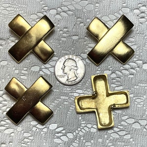 4 Vintage Metal Giant Cross Buttons With 2 Shanks 40mm , 1-9/16&quot;