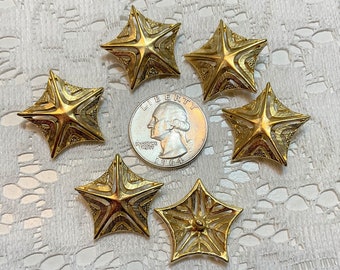 6 Vintage Pierced Metal Star Buttons 40 Ligne