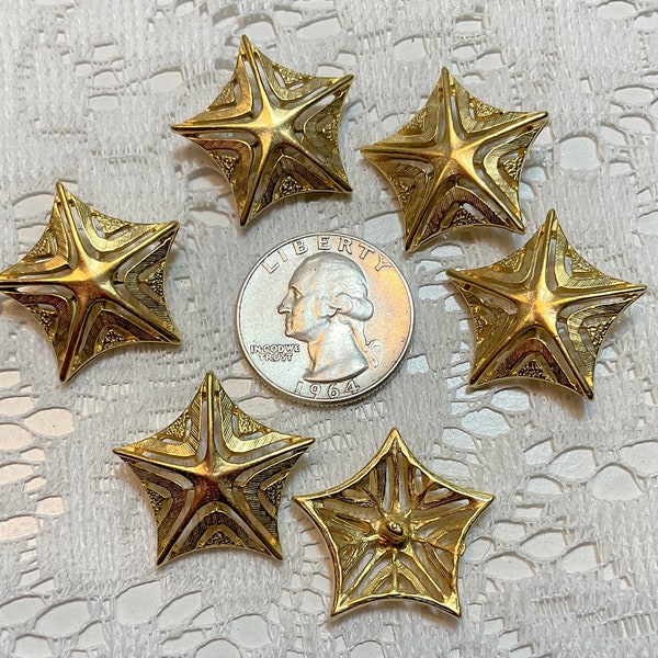 6 Vintage Pierced Metal Star Buttons 40 Ligne