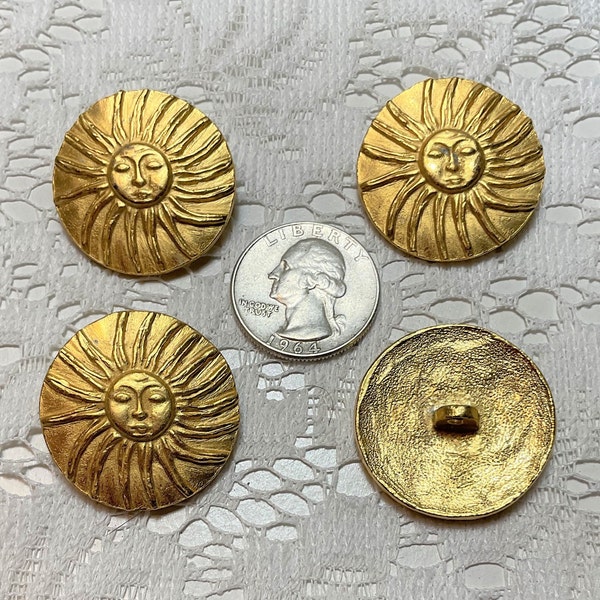 4 Large Vintage Metal Sun Buttons 48 Ligne