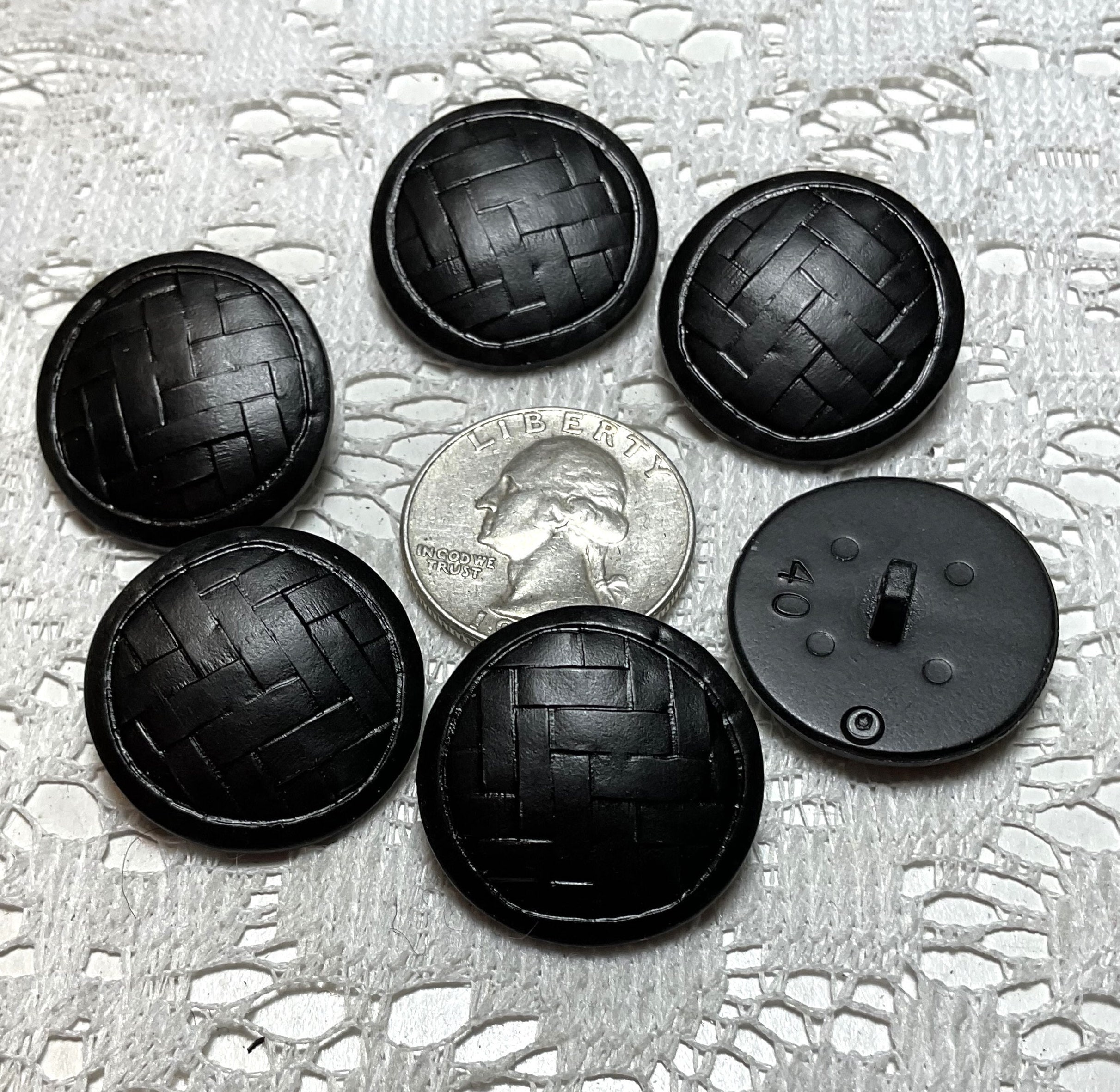 Vintage Black Leather Buttons - Pack of 6 Genuine Leather Textured Buttons