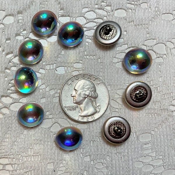 1 Dozen Vintage Glass Aurora Borealis Buttons 13mm
