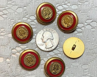 6 boutons pièces de monnaie anglais vintage en métal 34 lignes