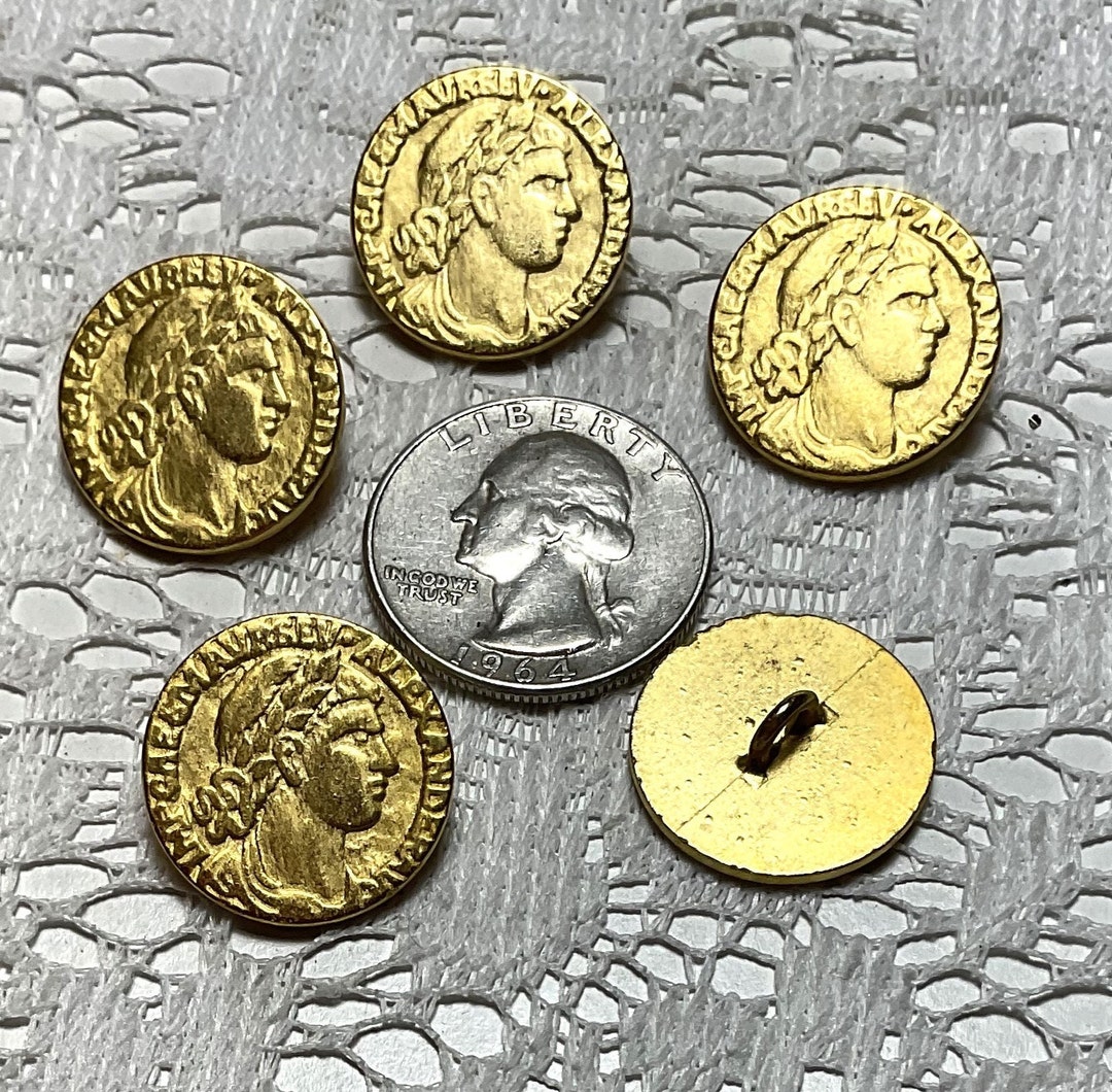 1 Dozen Vintage Metal Roman Coin Buttons 32 Ligne 20mm 13/16