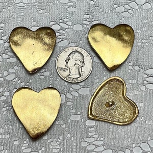 4 Vintage Metal Gold Heart Buttons 48 Ligne 30mm 1-3/16"