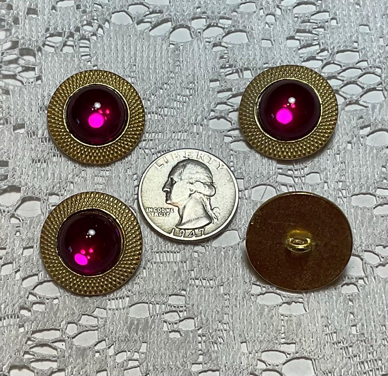 4 Vintage Cast Metal Rhinestone Buttons 38 Ligne, 24mm, 15/16