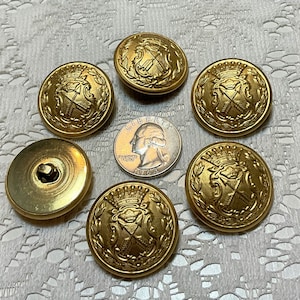 6 Vintage Metal Crown Blazer Type Buttons 44 Ligne