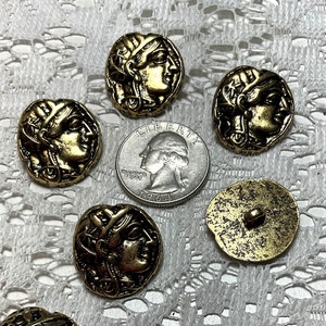 6 Vintage Metal Roman Coin Buttons 36 Ligne 15/16&quot;
