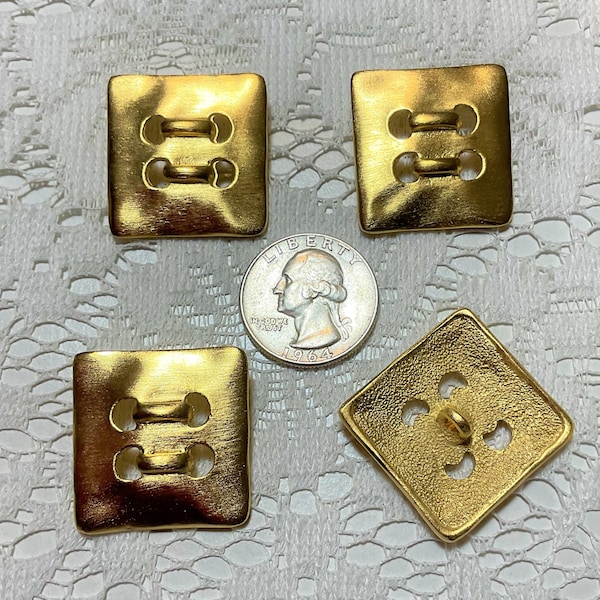 4 Vintage Cast Metal Pierced Square Buttons 28mm x 28mm