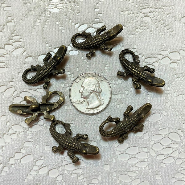 6 Vintage Cast Metal Alligator Buttons 1-1/4" x 5/8"