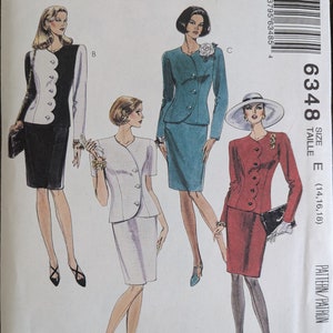 May include: A sewing pattern for a women's suit with four different styles. The pattern is for sizes 14, 16, and 18. The pattern is called "Select-A-Size" and allows you to choose different sizes for the top and bottom.