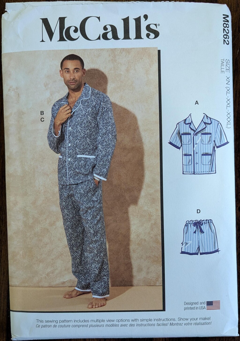 McCalls M8262XM Cartamodello Per Pigiama Uomo/Ragazzo - Taglie XS (S-M-L) - Include Camicia, Pantaloni Lunghi E Corti