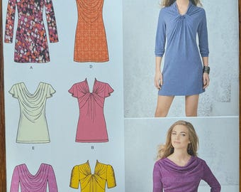 Uncut Simplicity Sewing Pattern 1716 for Misses' Knit Mini Dress, Tunic and Top, with Front Variations. Sizes 4-12.