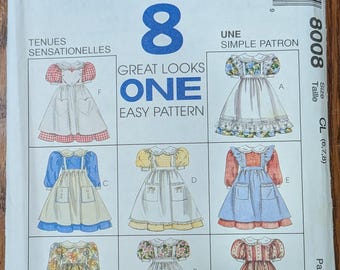 Uncut Vintage McCall's Sewing Pattern 8008 for Children's and Girls' Dress and Pinafore with 8 Variations. Sizes 6-8.