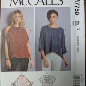 Uncut McCall&#39;s Sewing Pattern #M7750 for Misses&#39; Tops. Sizes XS-S-Med.