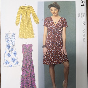 Uncut McCall's Sewing Pattern #M7381 for Misses and Misses' Plus Size Dresses with Sleeve and Length Variations. Sizes L-XL-XXL.