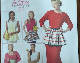 Uncut Butterick Retro 1955 Sewing Pattern #B5579 for Misses' Aprons in 5 Styles. One Size