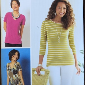 Uncut Butterick Sewing Pattern #B6848 for Misses and Misses&#39; Plus Size T-Shirts and Tank Top. Sizes 8-16 and Sizes 16-24 Available.