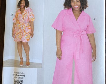 Uncut Know Me by Mimi G Sewing Pattern R12046 for Misses and Womens Romper and Jumpsuit. Sizes 10-18 and Sizes 20W-28W Available.