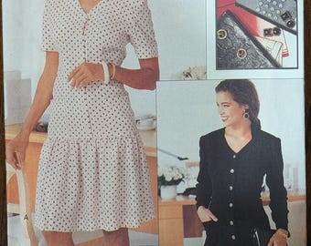 Uncut Vintage Vogue Sewing Pattern #7436 for Misses' Dress with Sleeve Variation. Sizes 12-16.