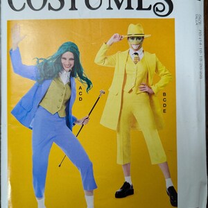May include: A sewing pattern for a costume. The pattern includes instructions for making a yellow suit with a vest and a blue suit with a vest. The pattern is for sizes 14-16-18-20-22. The pattern is from McCall's Costumes.