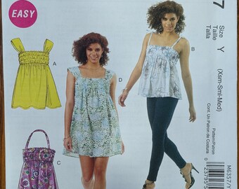 Uncut McCall's Sewing Pattern M6357 for Misses' Tops, Tunic and Dress. Sizes XS-S-Med.