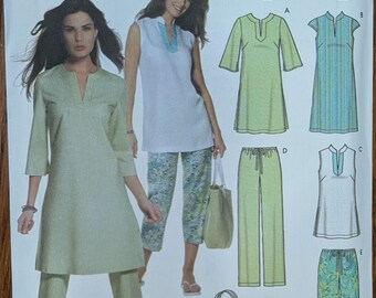 Uncut Simplicity Easy Chic Sewing Pattern 5069 for Misses' Dress or Tunic, Pants in 2 Lengths and Bag. Sizes 6-12.