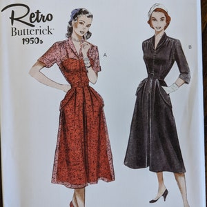 Uncut Butterick Sewing Pattern #B6956 for Misses&#39; Retro 1950s Dress with Sleeve Variations. Sizes 8-16.