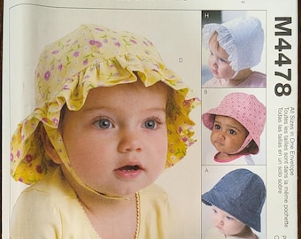 Uncut McCall's Sewing Pattern #M4478 for Infants' Hats in 8 Styles. Sizes NB-XL.