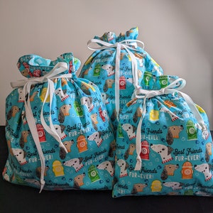 Best Friends Fur-Ever Drawstring Fabric Gift Bags For Dog Lovers Eco-Friendly Zero Waste Reusable and Washable
