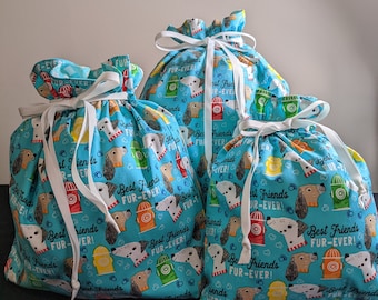 Best Friends Fur-Ever Drawstring Fabric Gift Bags For Dog Lovers Eco-Friendly Zero Waste Reusable and Washable