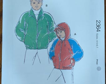 Uncut Kwik Sew Sewing Pattern 2364 for Boys' and Girls' Jackets with or without Hood. Sizes 4-7.