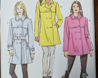 Uncut Vogue Sewing Pattern V8884 for Misses and Misses Plus Size Coat and Belt. Sizes 6-14 and Sizes 14-22 Available.
