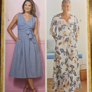 Uncut Butterick Sewing Pattern #B6446 for Misses and Plus Size Dress and Sash with Variations Sizes 6-14 and Sizes 14-22 Avaliable