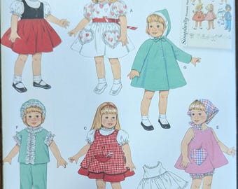 Uncut Simplicity Sewing Pattern 2454 for Doll Wardrobe for 16" and 18" Dolls. All Sizes.