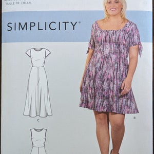 Uncut Simplicity Sewing Pattern #S8874 for Misses&#39; Knit Dress in Two Lengths with Neckline Variations. Sizes 10-18.