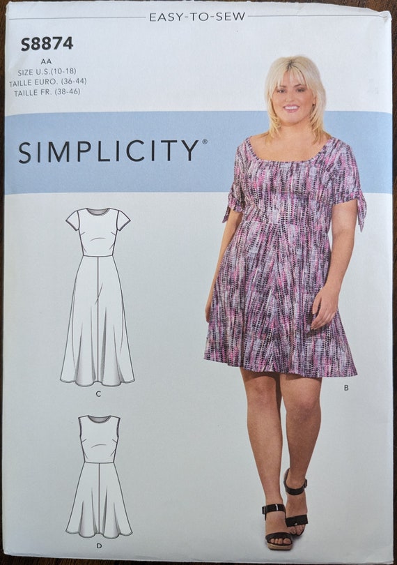 Uncut Simplicity Sewing Pattern #S8874 for Misses' Knit Dress in Two  Lengths With Neckline Variations. Sizes 10-18. - Etsy