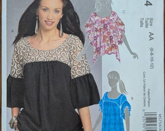 Uncut McCall's Sewing Pattern M5754 for Misses' Tops in 3 Styles. Sizes 6-12.