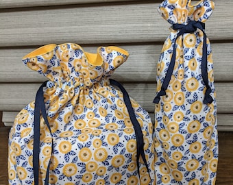 Bright Sunny Floral Birthday Mothers Day or Any Day Drawstring Fabric Gift Bags Go Green Eco-Friendly, Reusable, Zero Waste Gift Bags