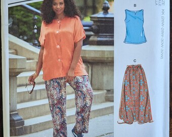 Uncut McCall's Sewing Pattern #M8159 for Women's Shirt, Top, Skirt and Pants. Sizes 18W-24W and Sizes 26W-32W Available.