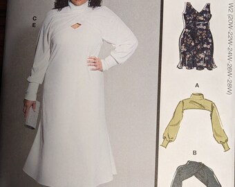 Uncut McCall's Sewing Pattern #M8349 for Women's Plus Size Dress and Shrugs Sizes Available 20W - 28W and 30W -38W