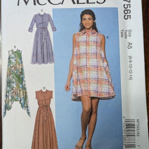 Uncut McCall&#39;s Sewing Pattern #M7565 for Misses&#39; Dresses and Belt. Sizes 6-14.