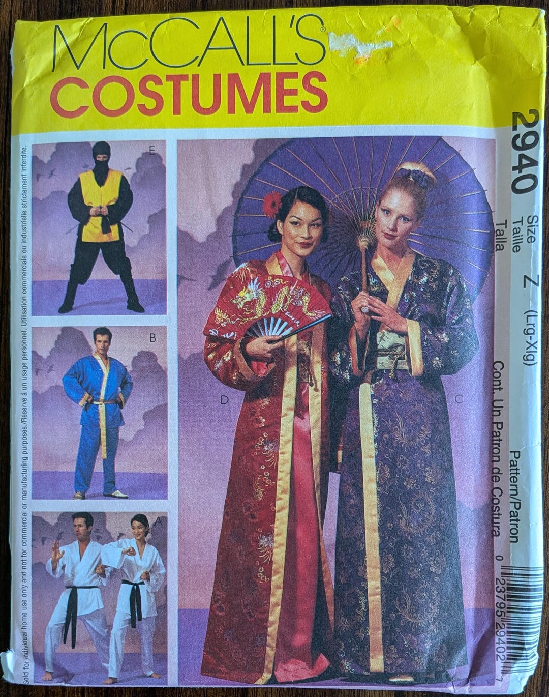 Ninja Robe Designs Uncut Mccall's Sewing Pattern #2940 for Misses, Men's and Teen Boys ...