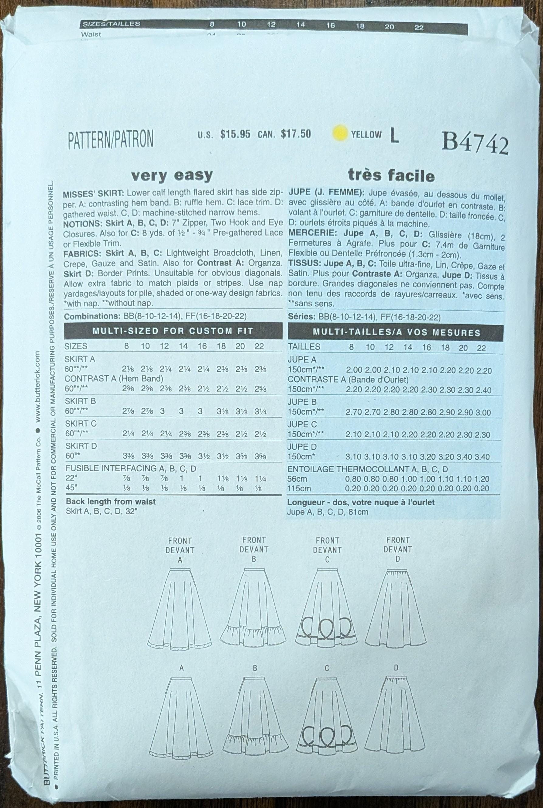 Uncut Butterick Sewing Pattern #B4742 for Misses and Misses' Plus Size ...