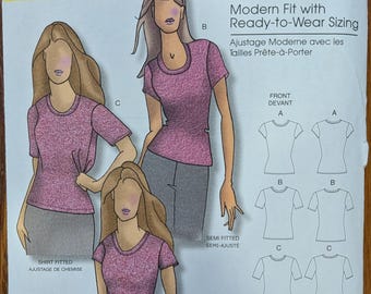Uncut Butterick Sewing Pattern B5215 for Misses' Top with Sleeve and Neckline Variations. Sizes XS-XL.