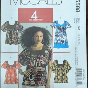 Uncut McCall&#39;s Sewing Pattern #M5588 for Misses&#39; Tops and Tunic. Sizes 6-12.