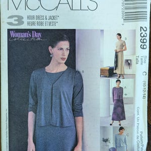 Uncut Vintage McCall&#39;s Sewing Pattern #2399 for Misses&#39; Dress in 2 Lengths and Unlined Jacket. Sizes 10-14.